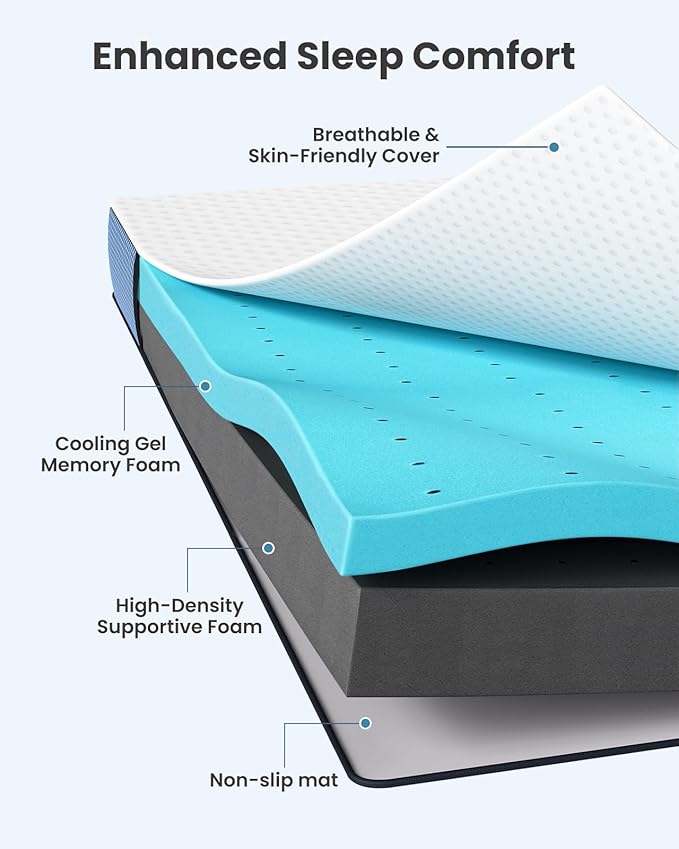 PERLECARE 3 Inch Firm Mattress Topper Twin XL, Cooling Gel-Infused & Bamboo Charcoal Memory Foam Bed Topper for Pressure Relief, High-Density Mattress Pad with Removable Cover