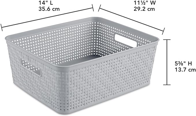 Sterilite 18 Pack Plastic Storage Bin Organization Containers, Short Baskets, Cement