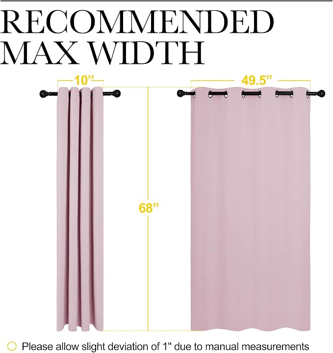 NICETOWN Blackout Curtain Panels, 1 Pair, 55 x 68-inch, Lavender Pink | Nursery Essential Thermal Insulated Solid Grommet Top Blackout Drapes for Girls Room