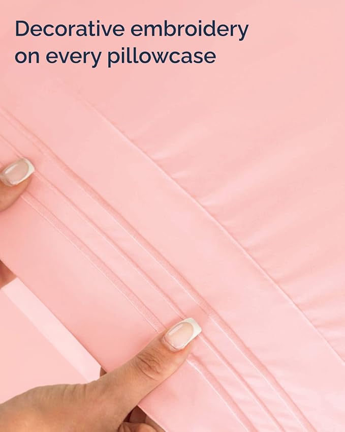 Full XL Sheets - 4 Piece Full XL Sheet Set - Cool & Breathable - Baby Pink | Hotel Luxury Bedding for Women & Men with Deep Pockets, Ultra-Soft, Comfy, Easy-Fit, Wrinkle Free & Fade Resistant, Oeko-Tex
