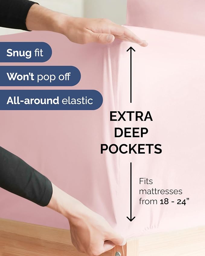 Flex Top Split Head King Sheet Set - 4 Piece Extra Deep - Lavender Pink | Easily Fits 18 to 24 inch Mattress, Ultra Soft, Wrinkle & Fade Free with Extra Deep Pockets, Comfy Hotel Luxury Bedding