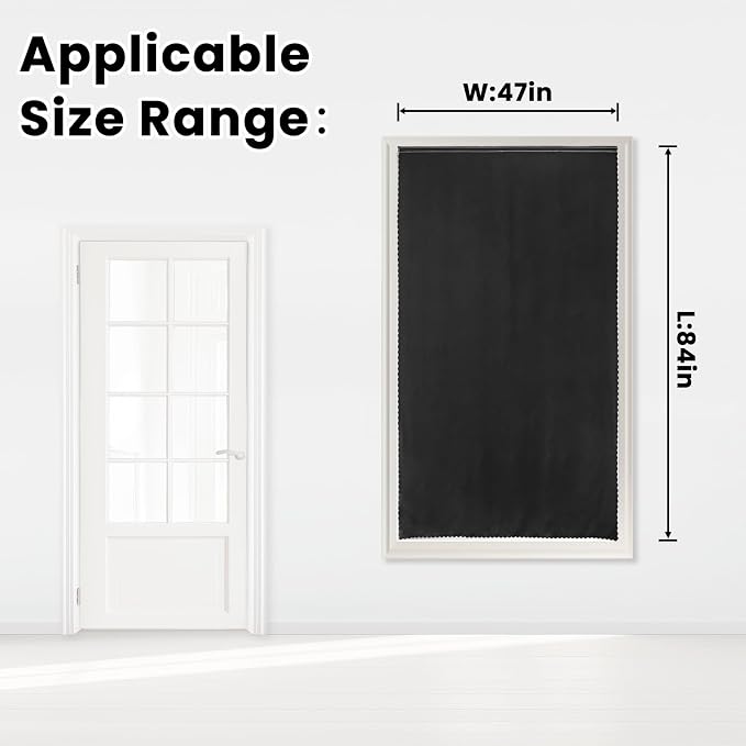 Adhesive Blackout Curtains- Self Stick Curtain No Rod Needed Easy to Hang Curtain, Use for Bedroom, Living Room, Dining Room, Kitchen, 47" W X 84" L, Black, 1 Panel