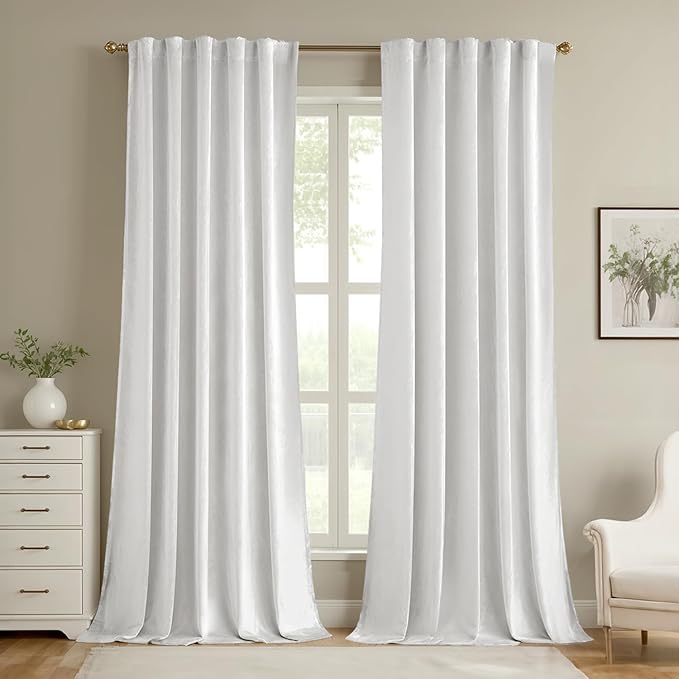 MIULEE White Velvet Curtains 52x84 inches Luxury Room Darkening Curtains | Thermal Insulated, Super Soft Modern Window Drapes for Bedroom Living Room, Rod Pocket & Back Tab