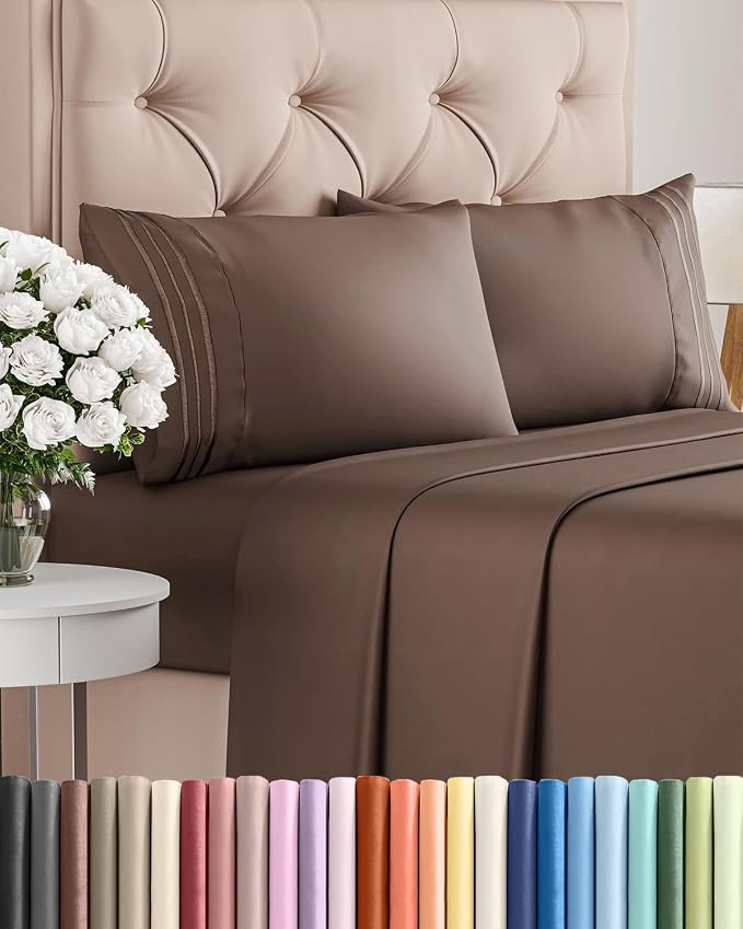 King Size 4 Piece Sheet Set - Comfy Breathable & Cooling Sheets - Brown | Hotel Luxury Bed Sheets for Women & Men, Deep Pockets, Easy-Fit, Extra Soft and Wrinkle Free Sheets, Oeko-Tex Bed Sheet Set
