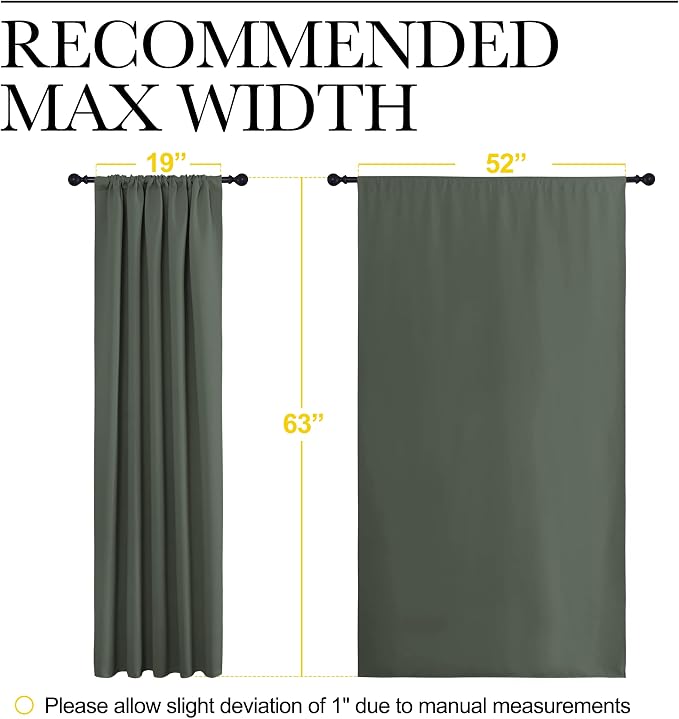 NICETOWN Bedroom Curtains Blackout Draperies - All Season Thermal Insulated Solid Rod Pocket Top Blackout Curtains/Drapes for Kid's Room (Dark Mallard, 1 Pair, 52 x 63 Inch)
