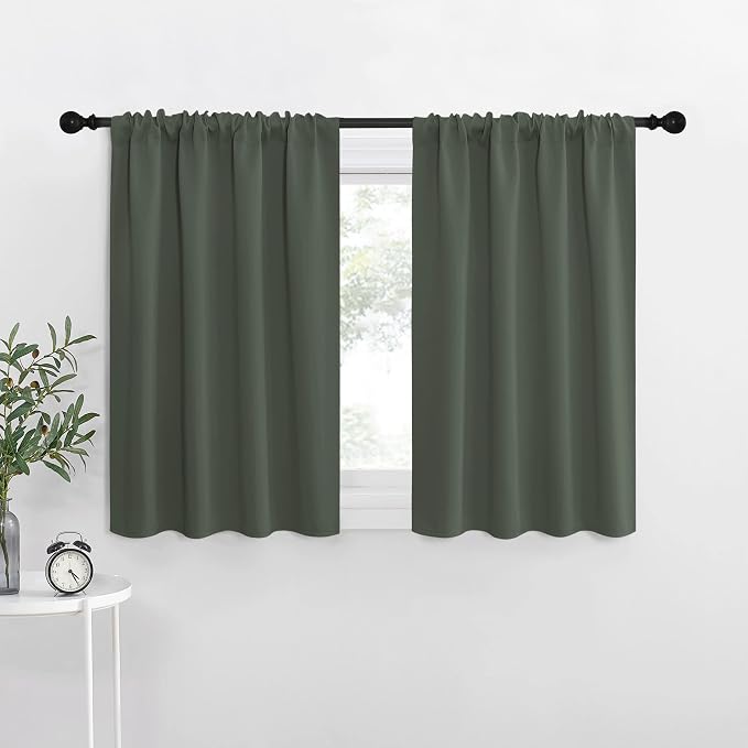NICETOWN Bedroom Curtains Blackout Draperies - All Season Thermal Insulated Solid Rod Pocket Top Blackout Curtains/Drapes for Kid's Room (Dark Mallard, 1 Pair, 29 x 50Inch)