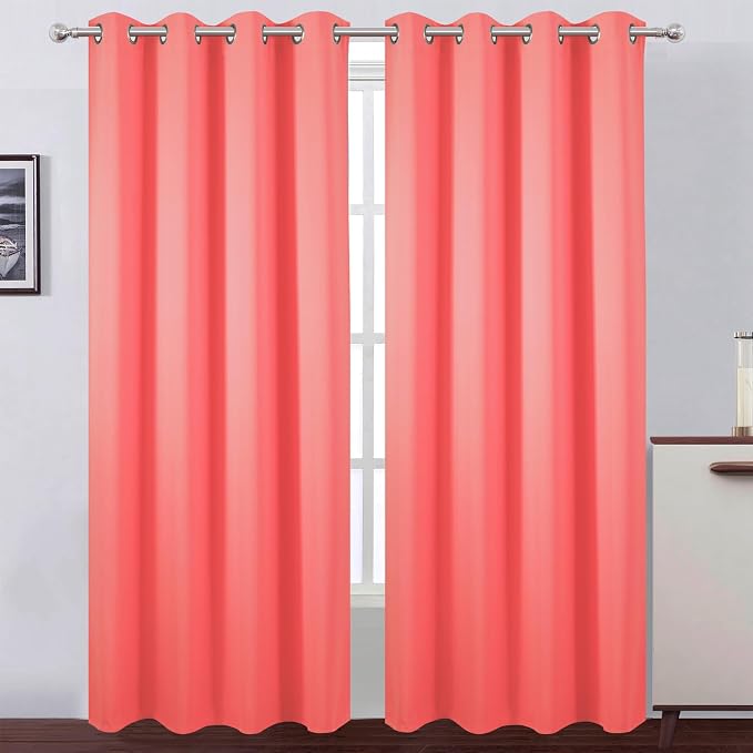 Blackout Curtains 52 x 90 Inch Long Coral Curtains Set of 2 Panels Room Darkening Curtains for Bedroom and Living Room