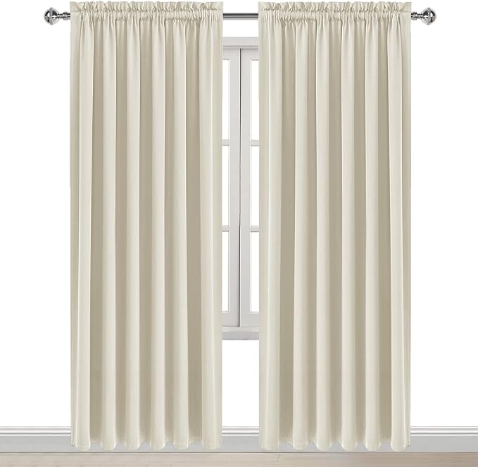 DWCN Wide Blackout Curtains for Bedroom 70 x 84 Inch Long Light Beige | 2 Panels Set, Room Darkening, Thermal Insulated, Light Blocking, Rod Pocket Drapes, Noise Reducing Window Treatment