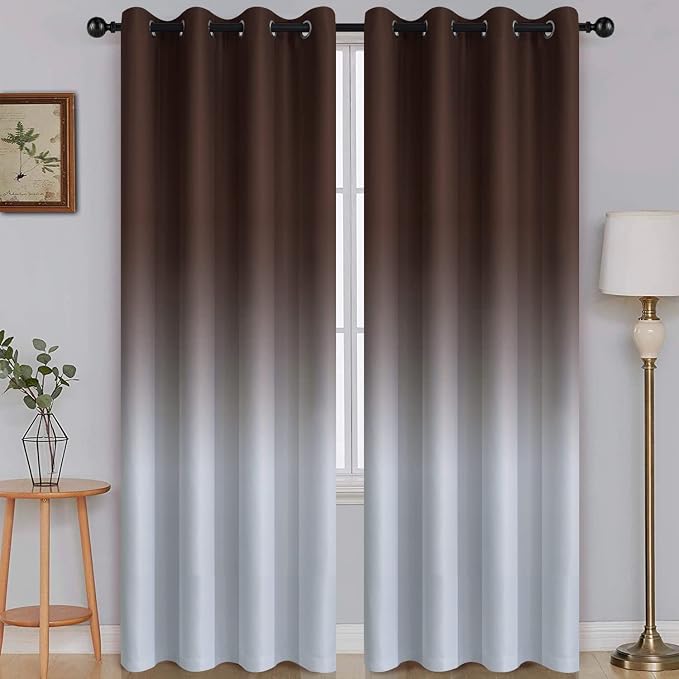 SimpleHome Brown to Grey White Ombre Room Darkening Curtains 84 Inch | Curtains for Living Room,Light Blocking Thick Thermal Insulated Grommet Window Curtains Drapes for Bedroom, 2 Panels,52Wx84L