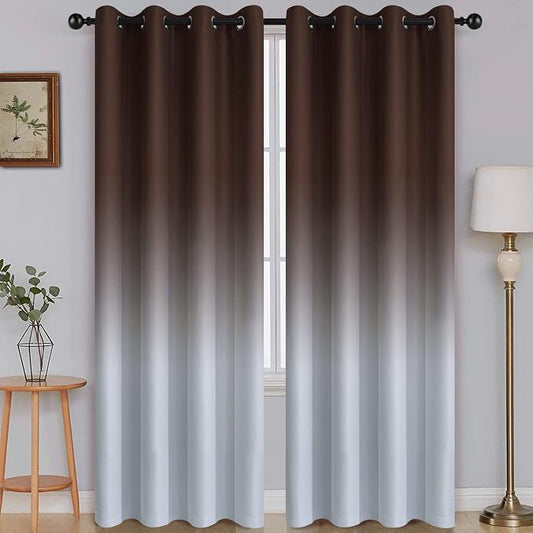 SimpleHome Brown to Grey White Ombre Room Darkening Curtains 84 Inch | Curtains for Living Room,Light Blocking Thick Thermal Insulated Grommet Window Curtains Drapes for Bedroom, 2 Panels,52Wx84L