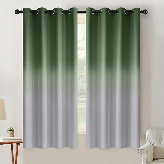 SimpleHome Sage Green to Grey White Ombre Room Darkening Curtains 63 Inch | Curtains for Living Room,Light Blocking Thick Thermal Insulated Grommet Window Curtains Drapes for Bedroom, 2 Panels,52Wx63L