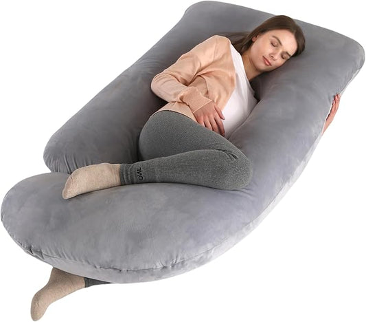 ALLOPERA Pregnancy Pillow, Full Body Maternity Pillow 57 inch, with Removable Washable Cover - Sleep Support for Legs, Back, Neck, Shoulder, HIPS, Belly for Pregnent Women, Velvet Cover(Grey)