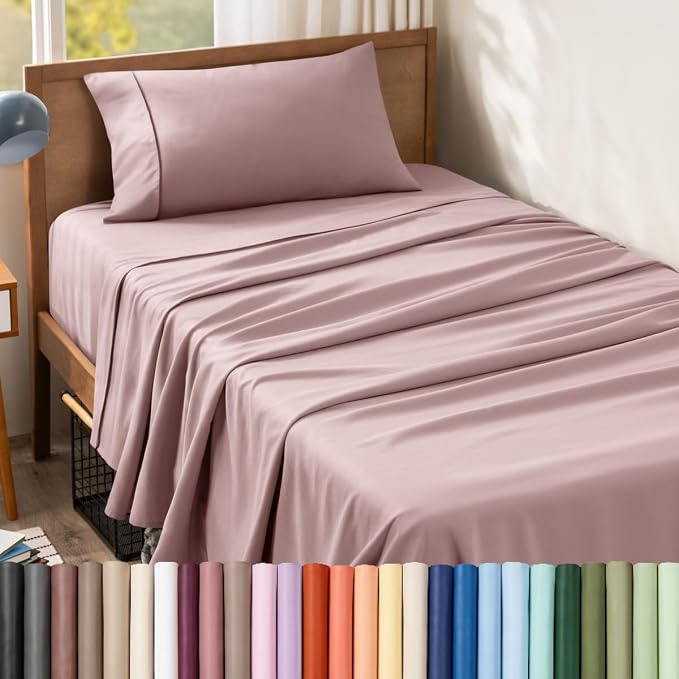 Bare Home Twin Sheet Set - 1800 Ultra-Soft (Twin, Mauve) | Deep Pockets 6 to 15 Inches, Breathable, Hypoallergenic, Hotel Luxury, Easy Fit, Soft, All-Season