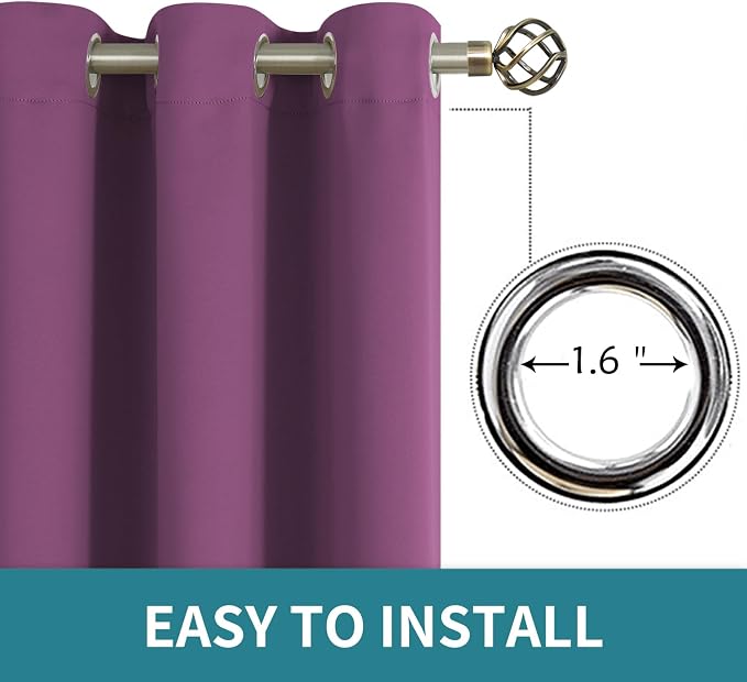 BGment Eggplant Purple Blackout Curtains for Bedroom 72 Inch - 2 Panels | Grommet Top, Black Out, Room Darkening, Sunblock, Thermal Insulated, Window Drapes for Kids Boys Room, 52x72 Inch