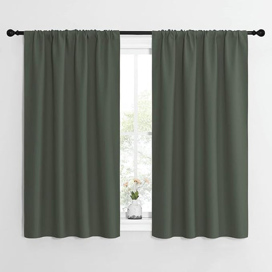 NICETOWN Bedroom Curtains Blackout Draperies - All Season Thermal Insulated Solid Rod Pocket Top Blackout Curtains/Drapes for Kid's Room (Dark Mallard, 1 Pair, 42 x 54 Inch)