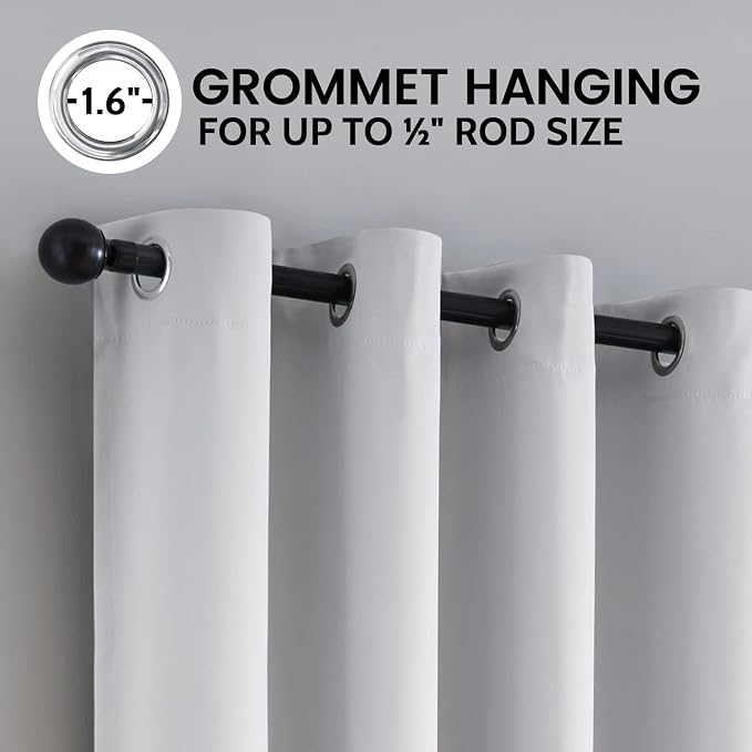 SimpleHome White 100% Blackout Curtains Room Darkening Living Room 54 Inch | Curtains for Bedroom,Thermal Insulated Grommet Window Drapes,Curtains for Living Room with Black Back,52 x 54 Inch,2 Panels