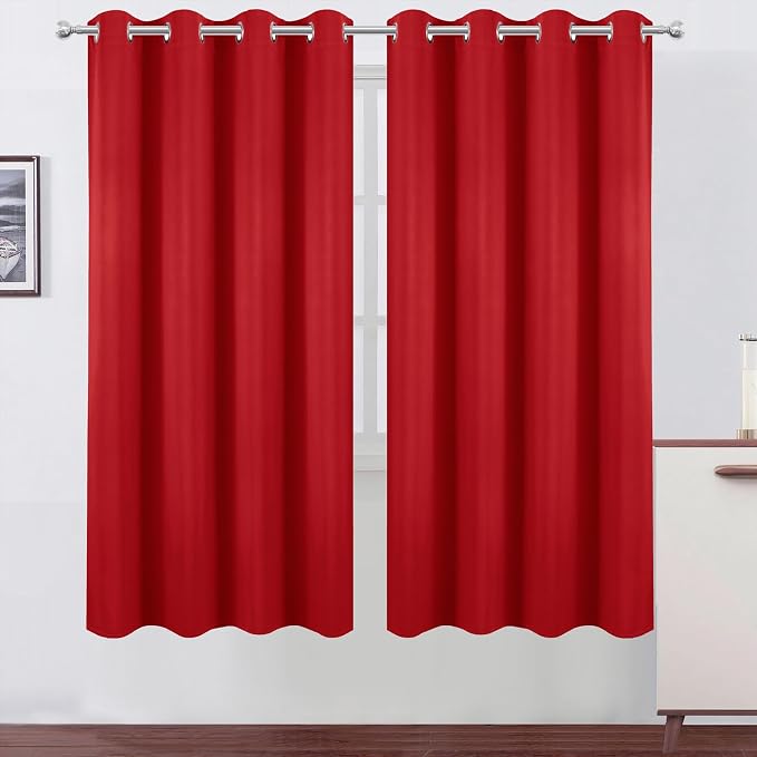Blackout Curtains 66 x 72 Inch Long Bright Red Curtains Set of 2 Panels Room Darkening Curtains for Bedroom and Living Room