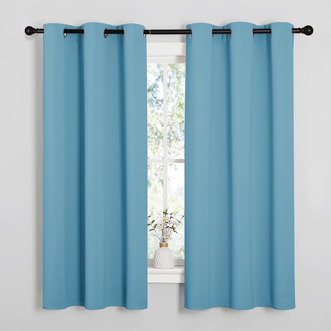 NICETOWN Room Darkening Curtains/Drapes, Set of 2, 42 by 63-inch, Teal Blue | Light Blue, Window Treatment Thermal Insulated Solid Grommet Curtains/Drapes for Bedroom