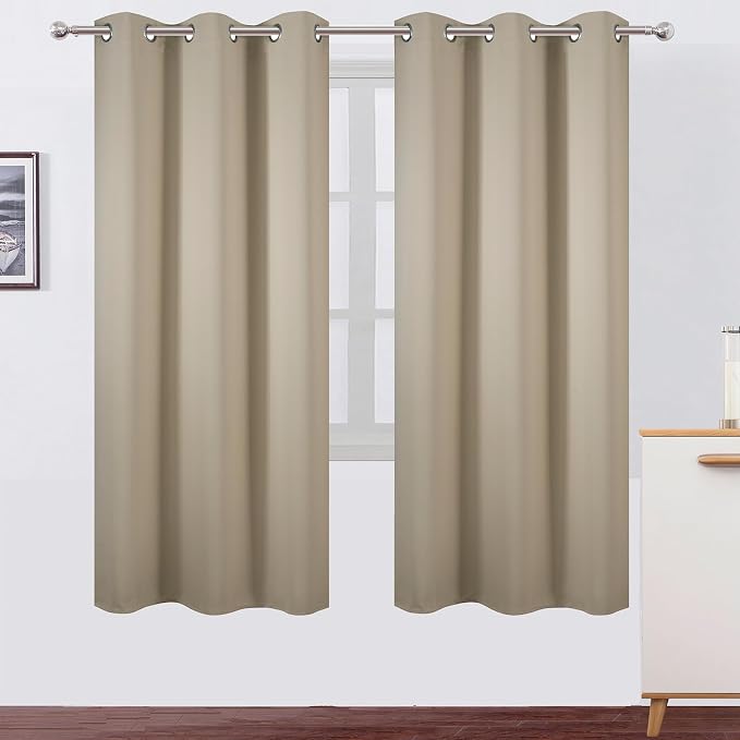 Beige Thermal Blackout Curtains/42 x 72 Inch/Set of 2 Panels Room Darkening Curtains for Bedroom