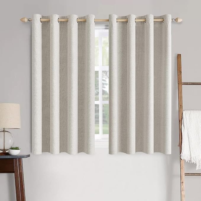 MIULEE 100% Blackout Linen Curtains for Bedroom 52x54 Inches Cream White | Room Darkening, Light Blocking, Thermal Insulated, Grommet Top, Linen Textured, Window Curtains for Living Room, 2 Panels