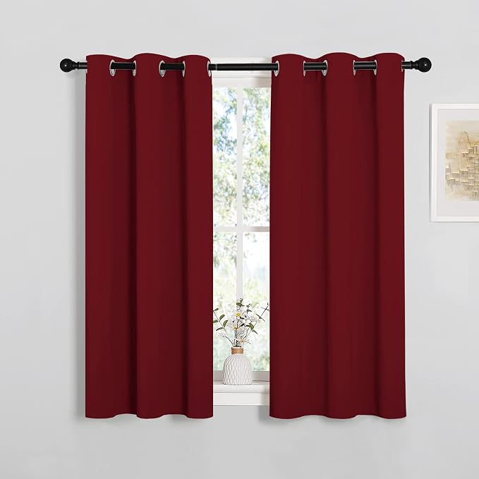 NICETOWN Burgundy Red Blackout Curtains for Laundry 34" w x 45" L 2 Panels | Christmas Home Decorative Thermal Insulated Draperies for Bedroom Living Room, Light Blocking Room Darkening Window Decor