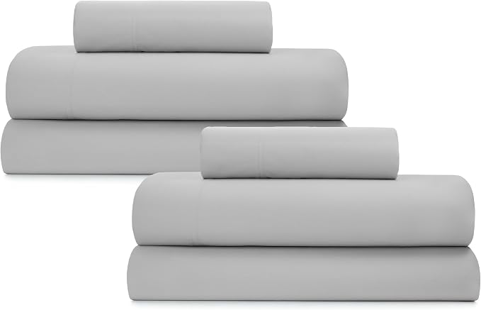 California Design Den 2 Pack Organic Cotton XL Twin Sheet Set, Light Grey | GOTS Certified, Lightweight Crisp & Airy Percale For Hot Sleepers, All-around Elastic, Durable, Easy Care