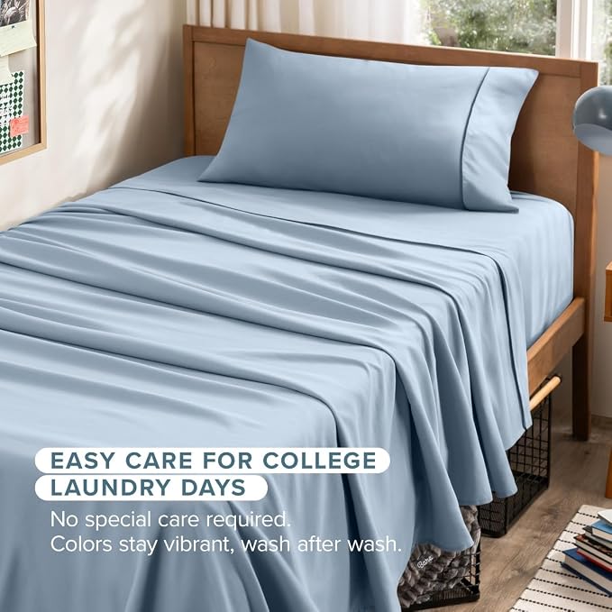 Bare Home Twin XL Sheet Set - 1800 Ultra-Soft (Twin XL, Dusty Blue) | Deep Pockets 6 to 15 Inches, Breathable, Hypoallergenic, Hotel Luxury, Easy Fit, Soft, All-Season