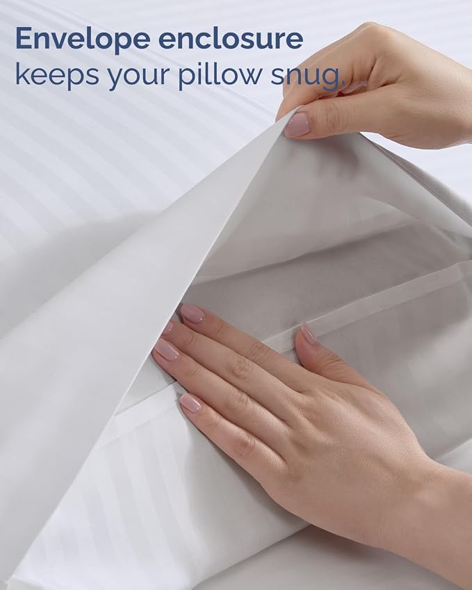 Twin 4 Piece Bed Sheet Set - Breathable & Cooling Sheets - Striped White | Ultra Soft Hotel Luxury Bedding Set with 8-16 Inch Deep Pockets, 1 Flat & 1 Fitted Sheet & 2 Pillowcases, Wrinkle & Fade Free