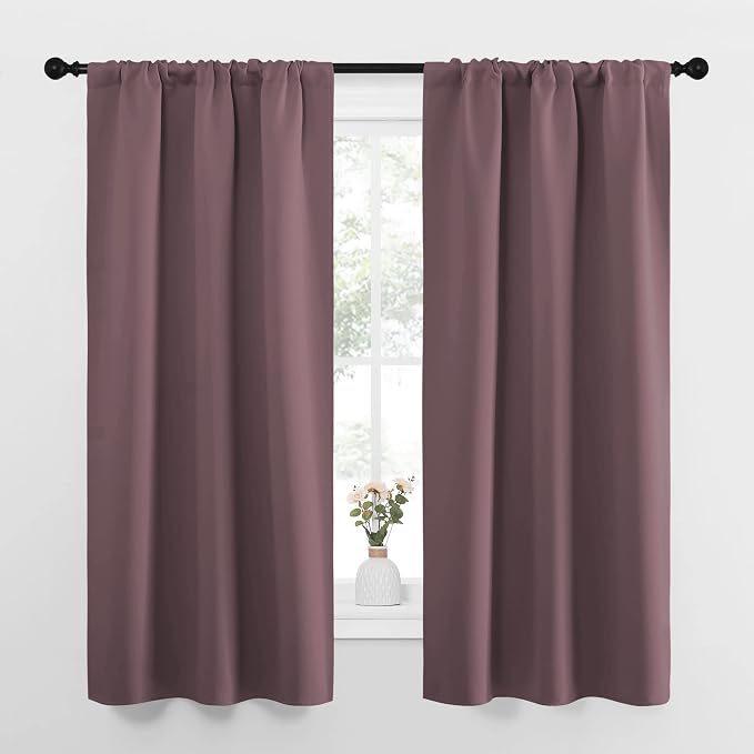 NICETOWN Bedroom Curtains for Kids Room, Window Treatment Thermal Insulated Solid Room Darkening Drape Panels for Girls Room (Dry Rose, Set of 2, 34 inches Width by 63 inches Length)