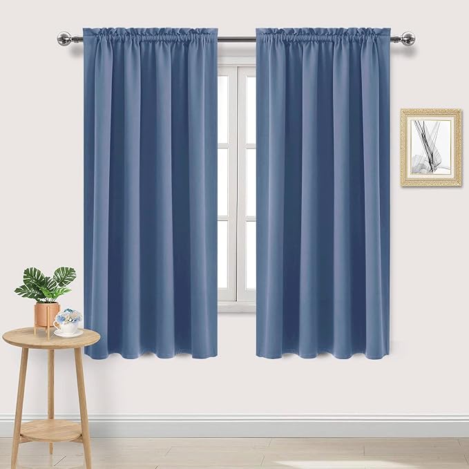 DWCN Blackout Curtains for Bedroom 52 x 63 Inch Long Dusty Blue 2 Panels | Room Darkening, Thermal Insulated, Light Blocking, Rod Pocket Drapes, Noise Reducing Window Treatments