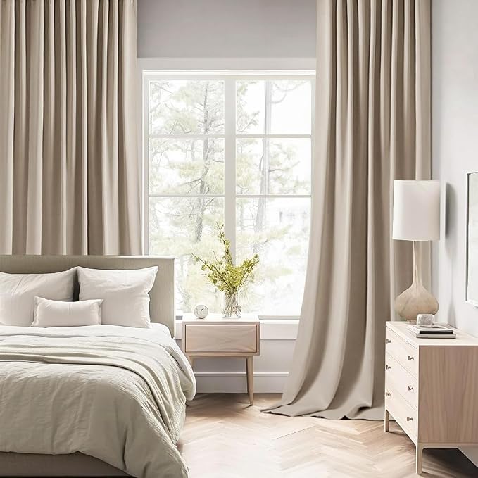 MIULEE Taupe Back Tab Blackout Curtains 52x90 Inch Long 2 Panels Set | Rod Pocket Pinch Pleated, Thermal Insulated, Room Darkening, Light Blocking, Privacy Curtains for Living Room Bedroom