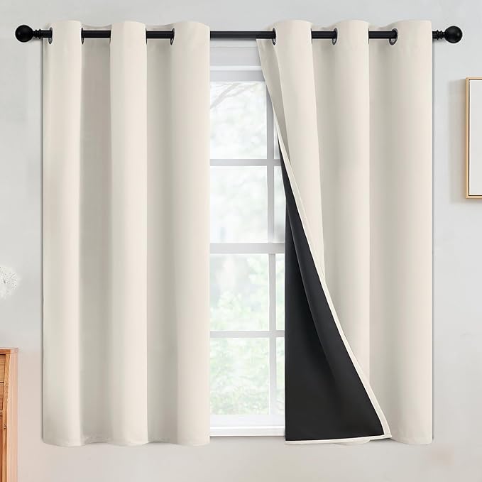 SimpleHome Cream 100% Blackout Curtains Room Darkening Living Room 54 Inch | Curtains for Bedroom,Thermal Insulated Grommet Window Drapes,Curtains for Living Room with Black Back,42 x 54 Inch,2 Panels