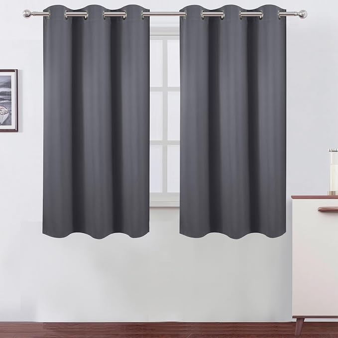 Grey Blackout Curtains 34 x 63 Inch Length/Set of 2 Curtain Panels/Thermal Insulated Room Darkening Blackout Curtains for Bedroom