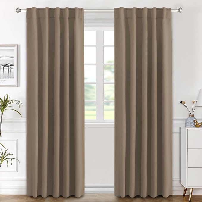 H.VERSAILTEX Blackout Curtains Thermal Insulated Window Treatment Panels Room Darkening Blackout Drapes for Living Room Back Tab/Rod Pocket Bedroom Draperies (2 Panels, Macchiato, 42 x 84 Inch)