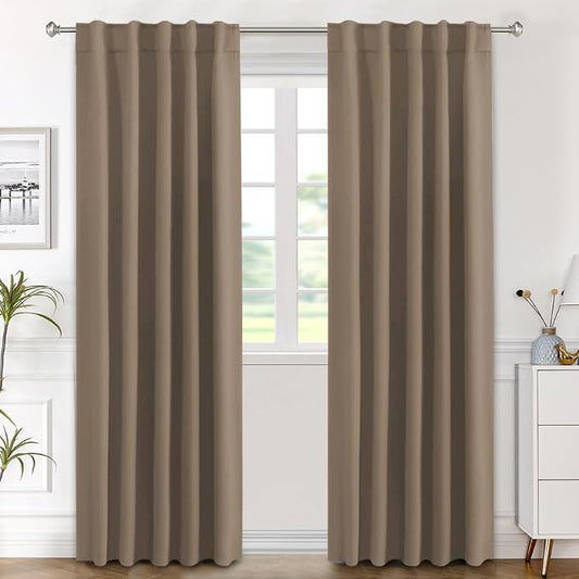 H.VERSAILTEX Blackout Curtains Thermal Insulated Window Treatment Panels Room Darkening Blackout Drapes for Living Room Back Tab/Rod Pocket Bedroom Draperies (2 Panels, Macchiato, 42 x 84 Inch)
