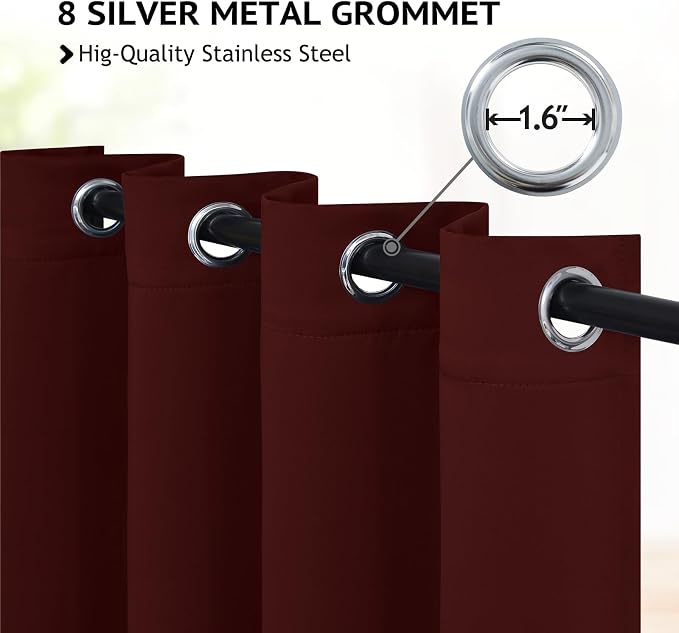COSVIYA Grommet Room Darkening Burgundy Curtains 84 inch Long for Bedroom | Light Blocking Insulated Thermal Curtains for Living Room, Blackout Thick Polyester Window Drapes,38x84 inches, 2 Panels
