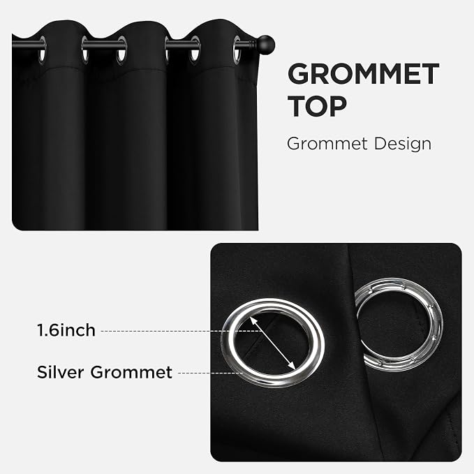 Joydeco Blackout Curtains for Bedroom,Black Out Curtains 84 Inch Long, Black Drapes with Grommets, Noise Reducing Energy Saving Thermal Insulated & Wrinkle-Free Drapes for Living Room, 2 Panels
