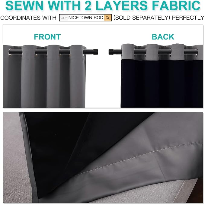 NICETOWN Grey Full Shade Curtain Panels for Dining Room 52x84 in 2 Panels | Thermal Insulated Energy Smart Noise Blocking Out Blackout Drapes, Lined for Privacy, Energy Efficient for Guest Room Office