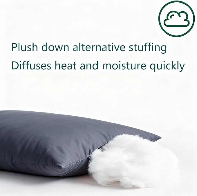 Flat Ultra Thin Bed Pillows Standard Size Pillow Set of 2 Extra Soft Down Alternative for Stomach Back Sleeper Dark Blue 20x26inches