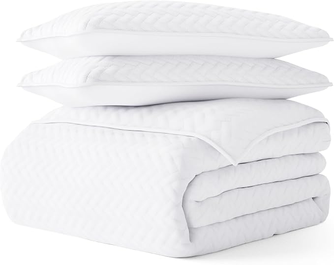 Merit Linens Classic Quilt Coverlet Soft Set in Herringbone Stitching - Full/Queen White