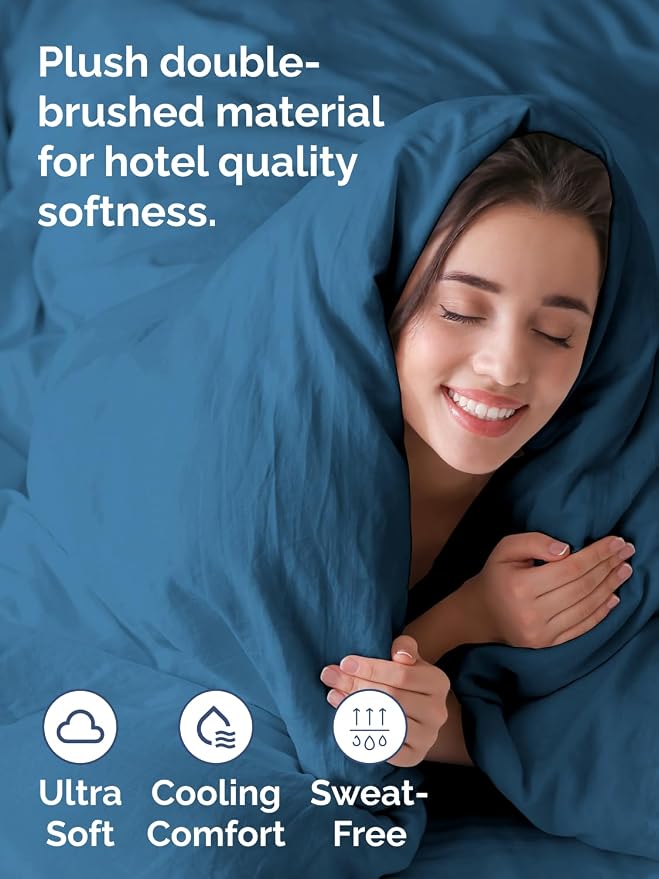 Duvet Cover Full Size - Soft 3 Piece with Zipper Closure - Denim Blue | Extra Soft, Breathable, Full Duvet Cover 80" x 90" with 2 Pillow Shams, Zipper Closures & Ties, Women, Men, Kids & Teens