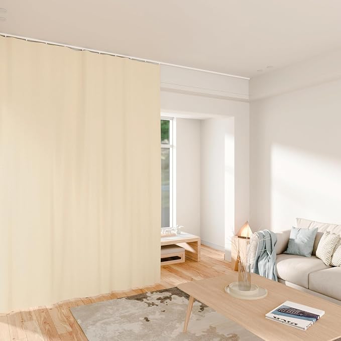 MaKefeile Room Divider Curtains Total Blackout Privacy Curtain Panel Room Thermal Insulated Noise Reduction Curtains for Bedroom Window Living Room Ceiling Track Curtain W 12.5 ft × H 7 ft Beige
