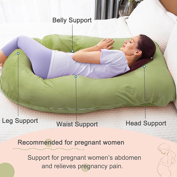 60 Inch Pregnancy Pillow for Sleeping (Green) | Extra Large U Shaped Body Pillow, Maternity Pillow for Pregnant Women