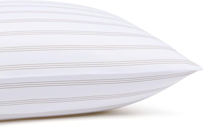 Amazon Basics Lightweight Breathable Brushed Microfiber 4-Piece Bed Sheet Set, Wrinkle Resistant with 14-Inch Deep Pockets, Queen, Taupe Stripe