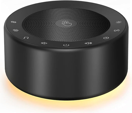 Kipcush White Noise Machine for Baby & Adults, 30 Soothing Sounds, Soft Non-Glare Nursery Lamp, 8 Color Night Lights, Memory Function (Angel V2 Black, Standard)