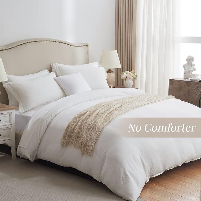 MILDLY Duvet Cover Cal King Ultra Soft Comforter Cover Set 3pcs, White | Washed Microfiber Cotton-Like, Breathable Comfort, Hidden Zipper, Corner Ties, OEKO-TEX Certified, Fade Resistant
