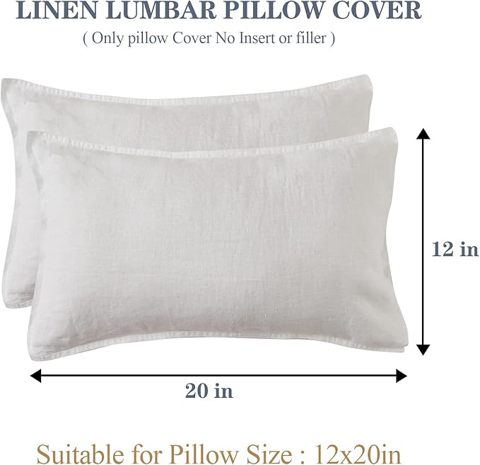 Simple&Opulence 100% Linen Lumbar Pillow Cover 12 x 20 Inches Set of 2 Rectangular Decorative Throw Cushion Cover for Couch Sofa Bed Living Room Office Soft Breathable Farmhouse - White