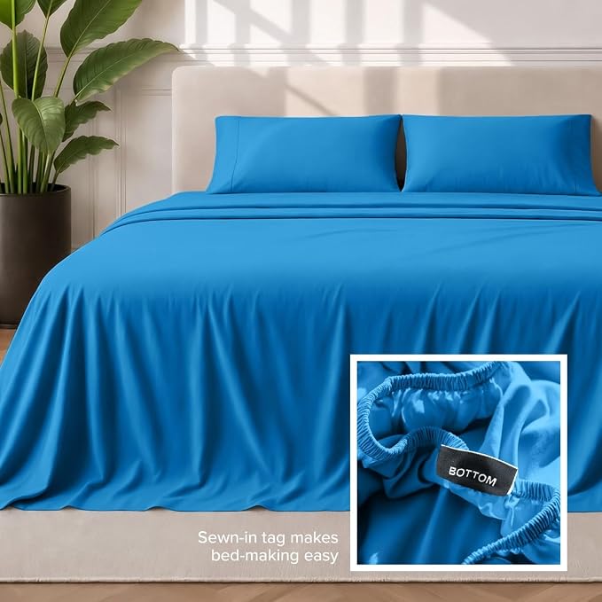Bare Home Split King Sheet Set - 1800 Ultra-Soft (Split King, Medium Blue) | Deep Pockets 6 to 15 Inches, Breathable, Hypoallergenic, Hotel Luxury, Easy Fit, Soft, All-Season
