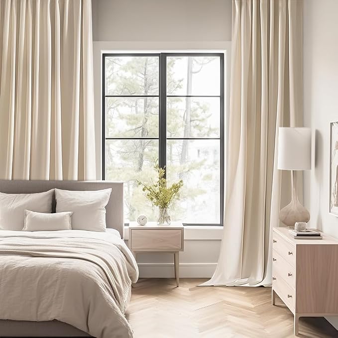 MIULEE Cream Beige Back Tab Blackout Curtains 52x92 Inch Long 2 Panels Set | Rod Pocket Pinch Pleated, Thermal Insulated, Room Darkening, Light Blocking, Privacy Curtains for Living Room Bedroom