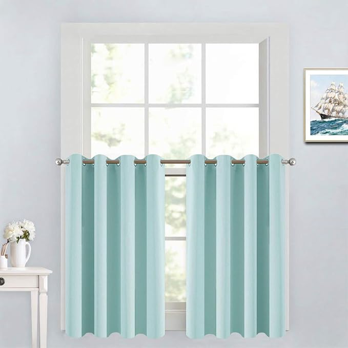 Yakamok Aqua Room Darkening Window Curtains 52x36 Inch for Kitchen | Grommet,Thermal Insulated ,Blackout Curtains Drapes,Blocks some light adds privacy,Living room Bathroom,2 Panel Valance